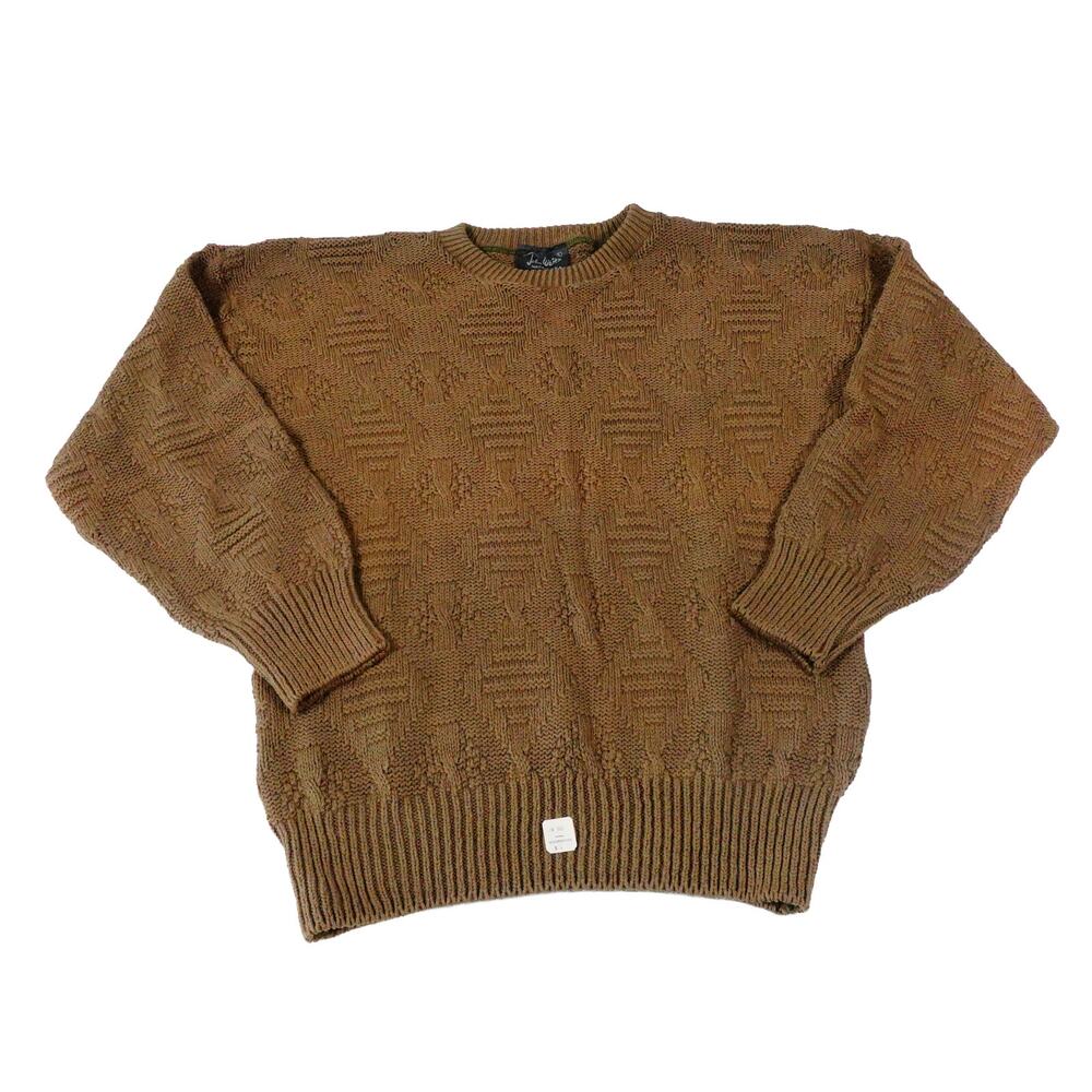 John Weitz Vintage Cable Geometric Knit Brown Sweater Made in the USA Large - Picture 2 of 8